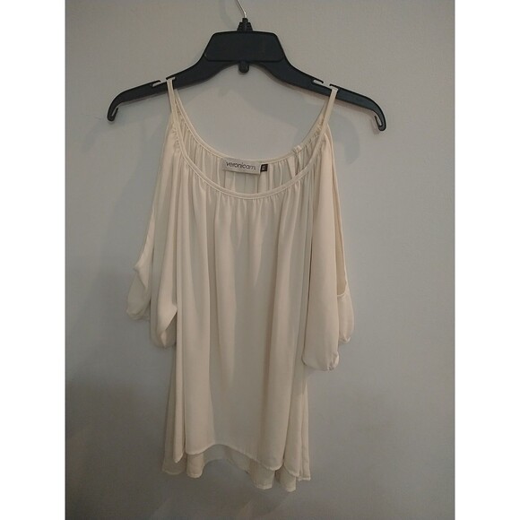 Veronicam Cold Shoulder Blouse Cream Xs boho Cottage Core Feminine - Picture 2 of 8